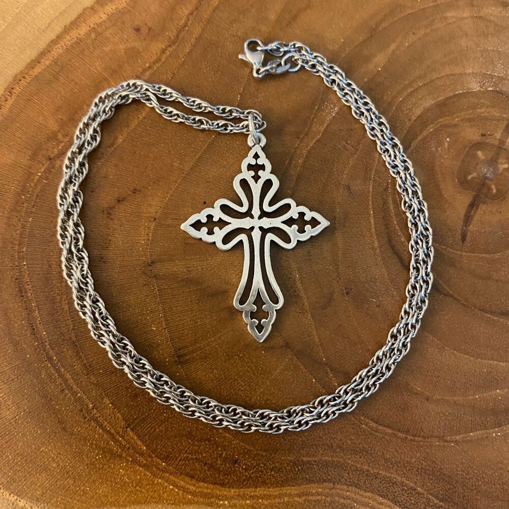 RETIRED James Avery St. Cecilia Cross Necklace, Sterling Silver